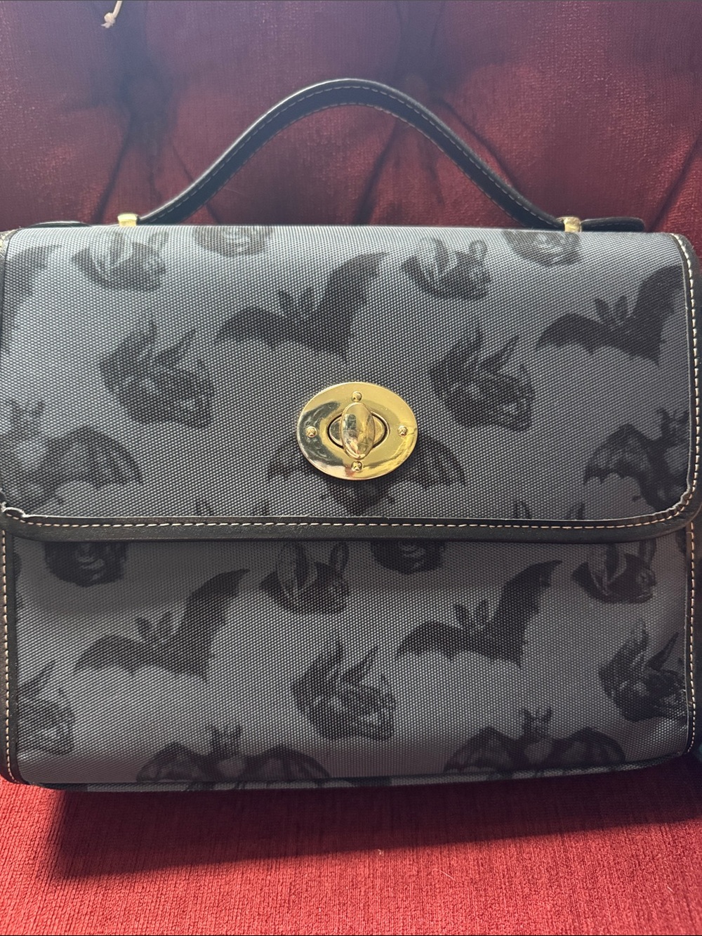 Top-Handle Bat Print Satchel Handbag in Gray